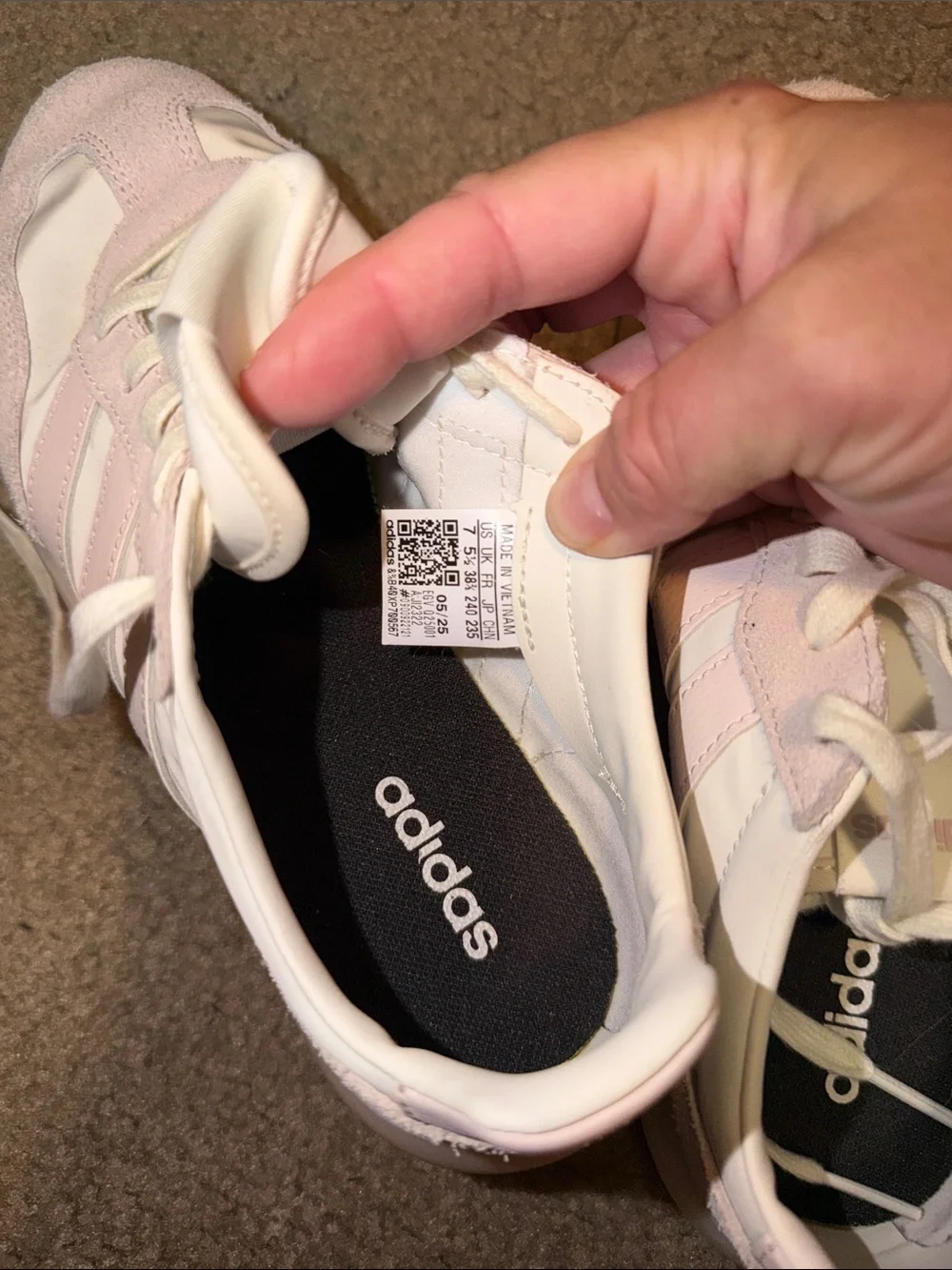 adidas Women's Pale Pink and White Suede-Trim Sneakers
